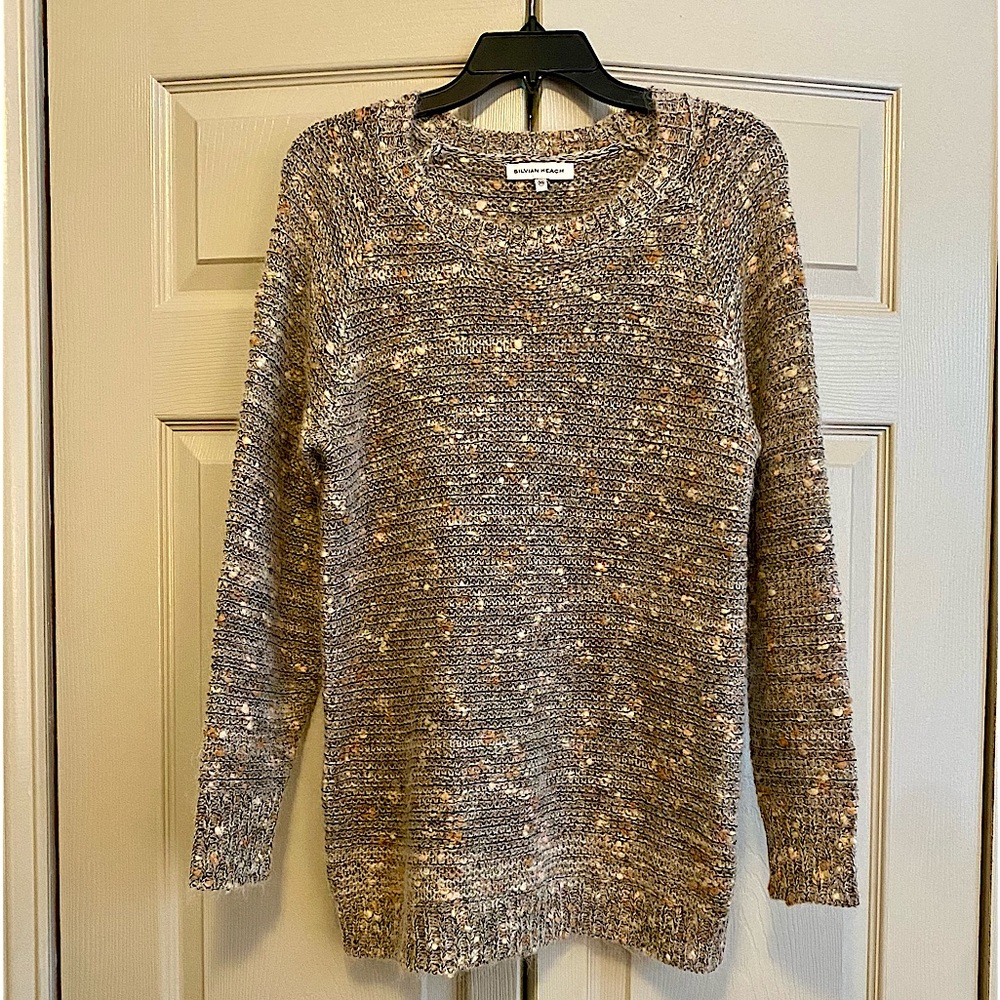 Silvian Heach Earth Toned Wool Angora Mohair Blend Scoop Neck Sweater